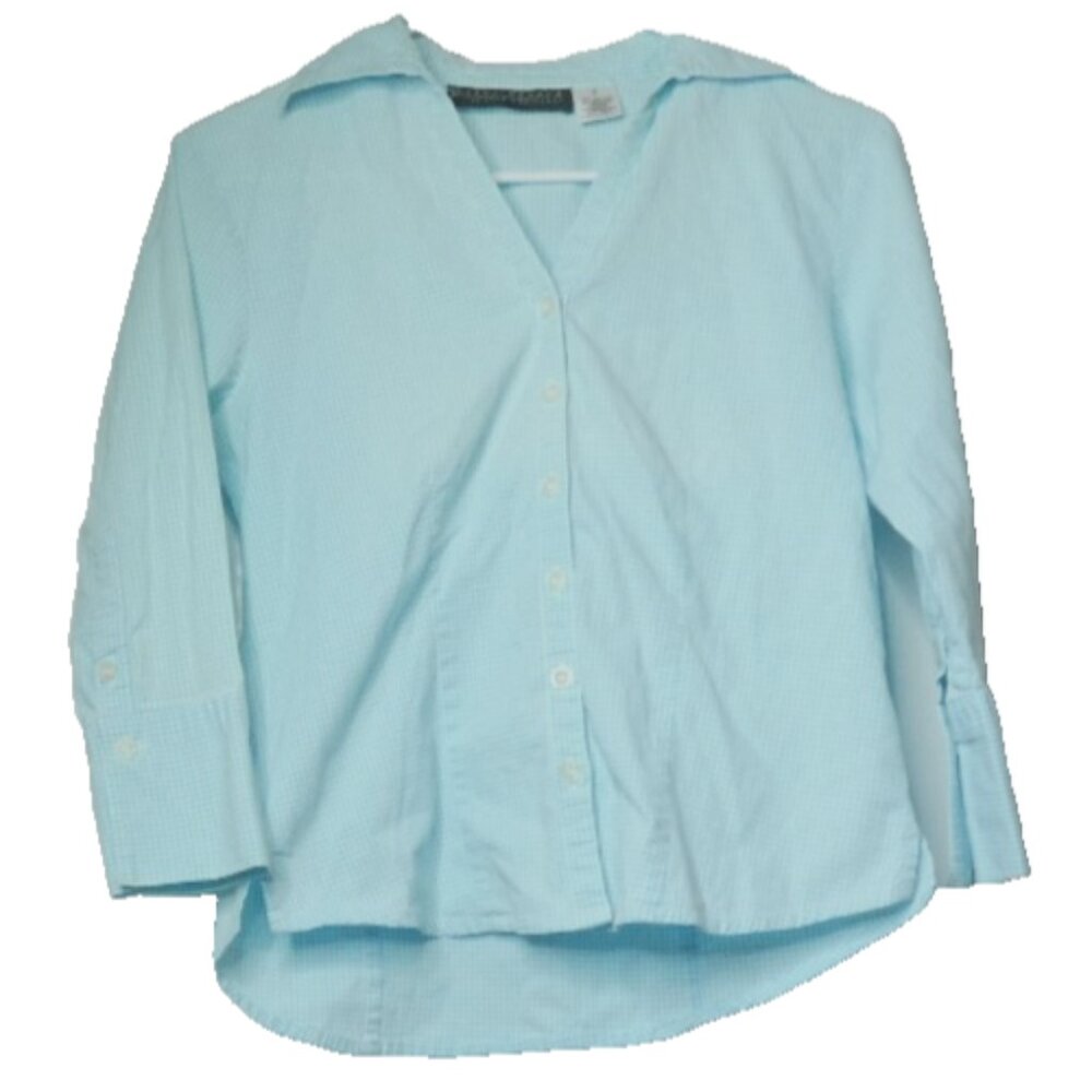 Benard Holtzman Fitted Shirt Size S Blue Check Cotton Button Up Long Sleeve